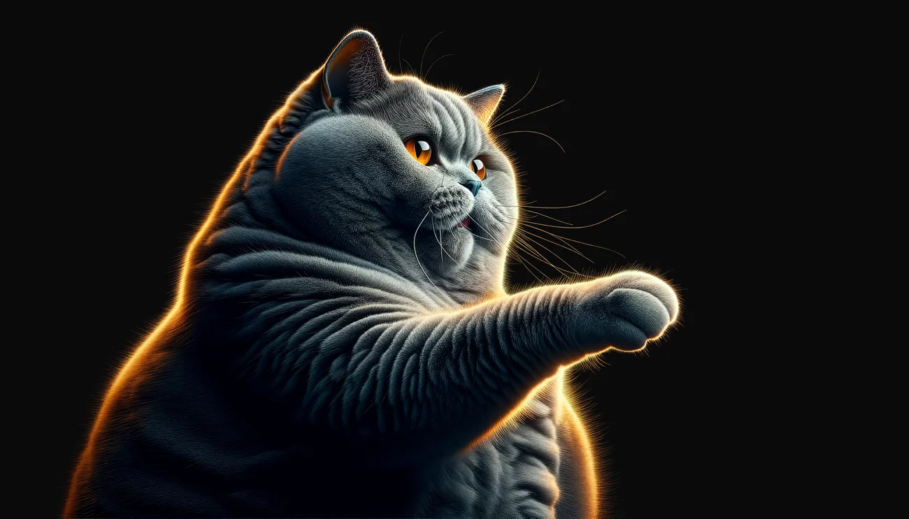 A gray cat reaching toward you